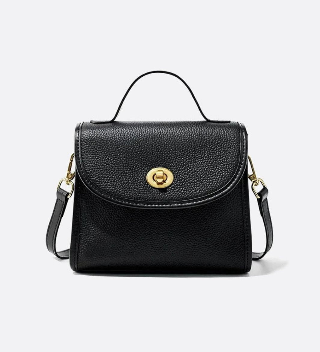 Aurora Signature Trapeze Bag – Structured Handbag with Turn - Lock Closure - in Black | Arvea Bags