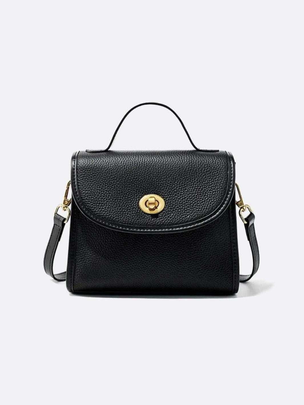 Aurora Signature Trapeze Bag – Structured Handbag with Turn - Lock Closure - in Black | Arvea Bags
