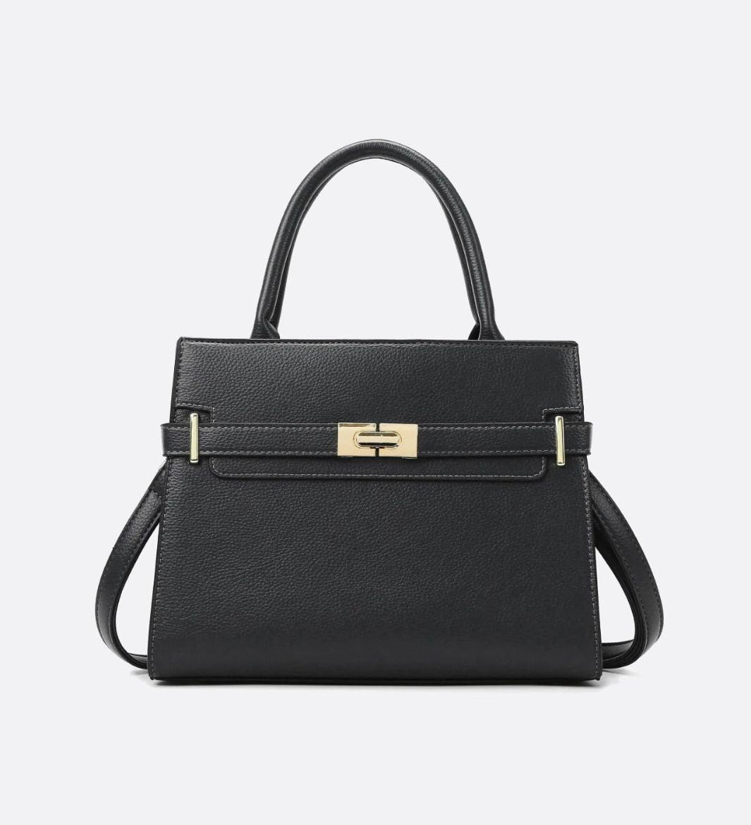 Aurora Signature Trapeze Bag – Structured Handbag with Turn - Lock Closure - in Black | Arvea Bags