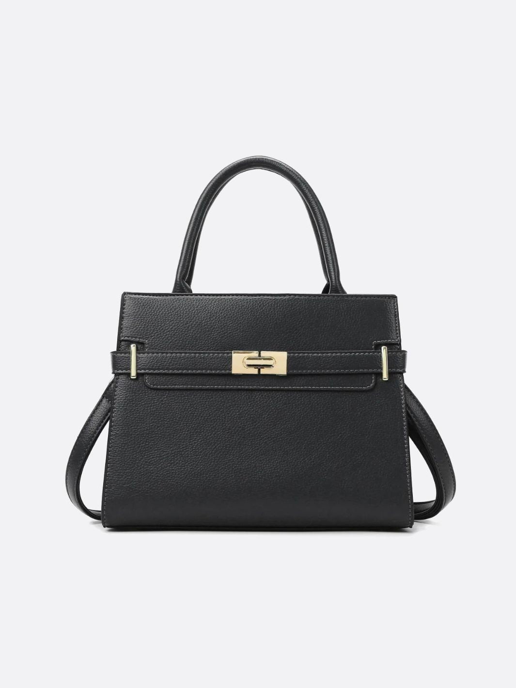 Aurora Signature Trapeze Bag – Structured Handbag with Turn - Lock Closure - in Black | Arvea Bags