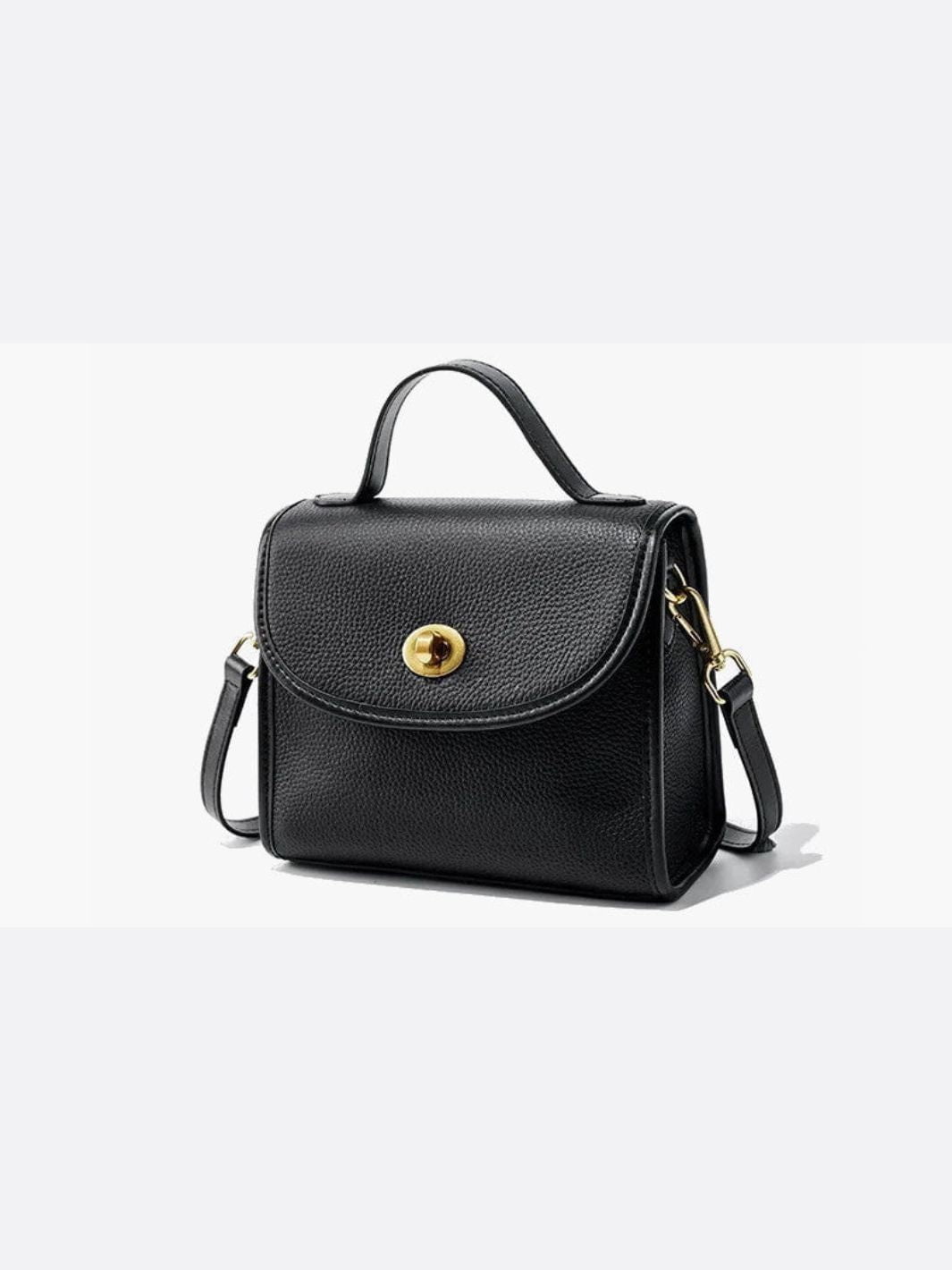 Aurora Signature Trapeze Bag – Structured Handbag with Turn - Lock Closure - in Black | Arvea Bags