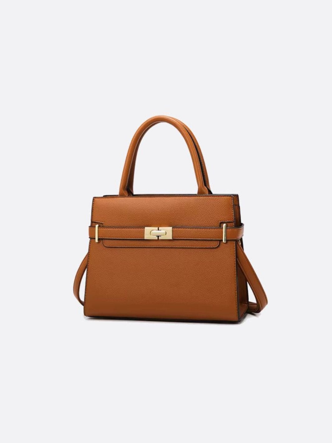 Aurora Signature Trapeze Bag – Structured Handbag with Turn - Lock Closure - in Camel | Arvea Bags