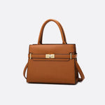 Aurora Signature Trapeze Bag – Structured Handbag with Turn - Lock Closure - in Camel | Arvea Bags