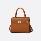 Aurora Signature Trapeze Bag – Structured Handbag with Turn - Lock Closure - in Camel | Arvea Bags