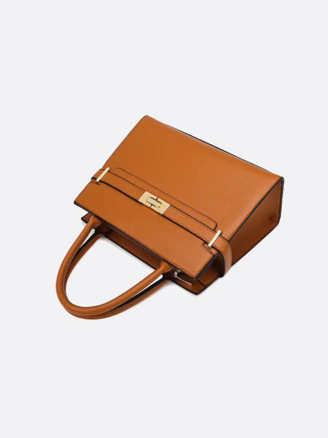 Aurora Signature Trapeze Bag – Structured Handbag with Turn - Lock Closure - in Camel | Arvea Bags