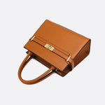 Aurora Signature Trapeze Bag – Structured Handbag with Turn - Lock Closure - in Camel | Arvea Bags