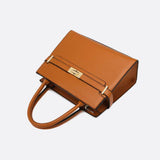 Aurora Signature Trapeze Bag – Structured Handbag with Turn - Lock Closure - in Camel | Arvea Bags