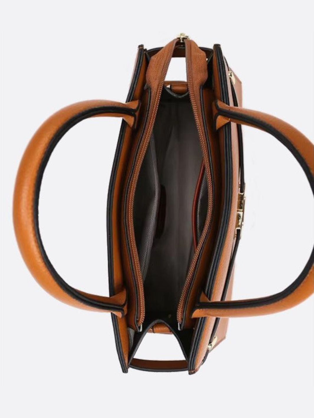 Aurora Signature Trapeze Bag – Structured Handbag with Turn - Lock Closure - in Camel | Arvea Bags