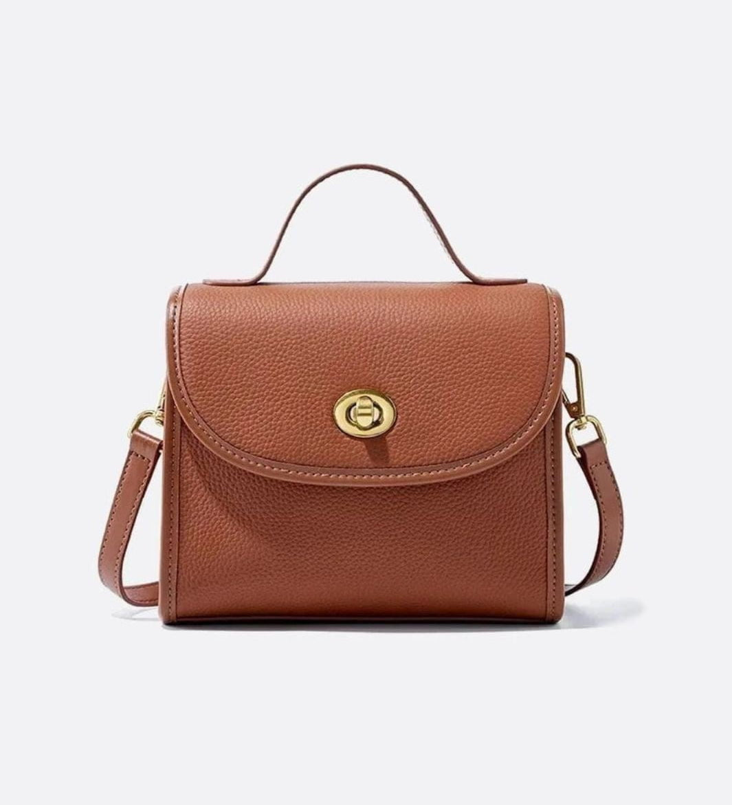 Aurora Signature Trapeze Bag – Structured Handbag with Turn - Lock Closure - in Camel | Arvea Bags