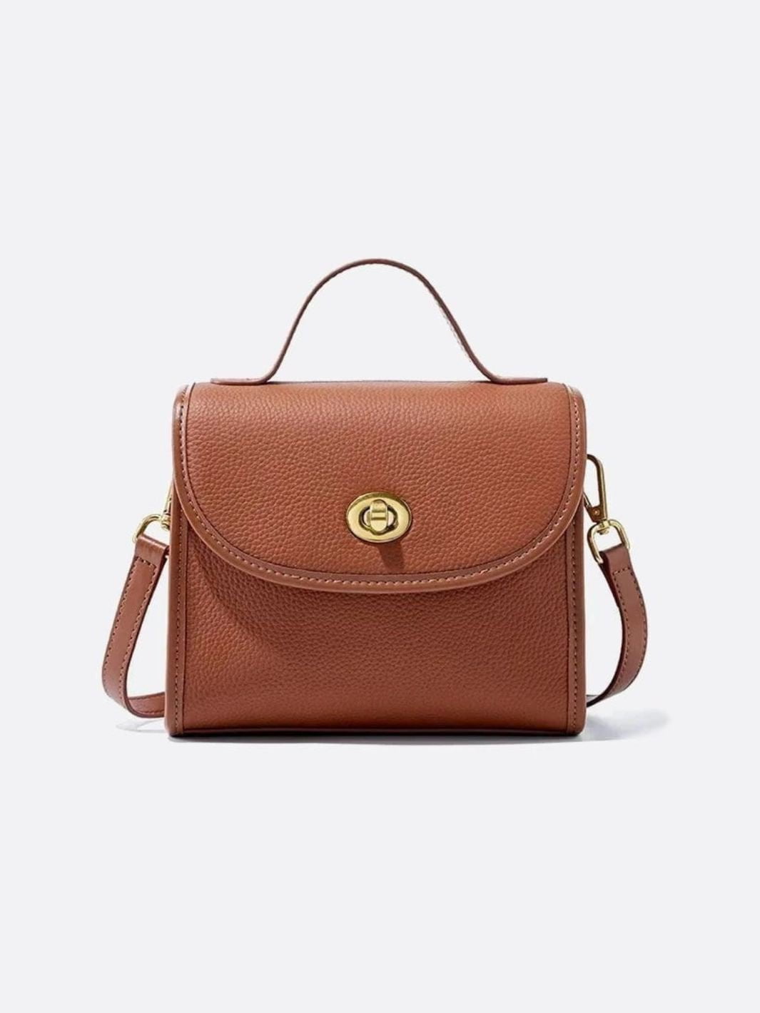 Aurora Signature Trapeze Bag – Structured Handbag with Turn - Lock Closure - in Camel | Arvea Bags