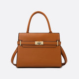 Aurora Signature Trapeze Bag – Structured Handbag with Turn - Lock Closure - in Camel | Arvea Bags