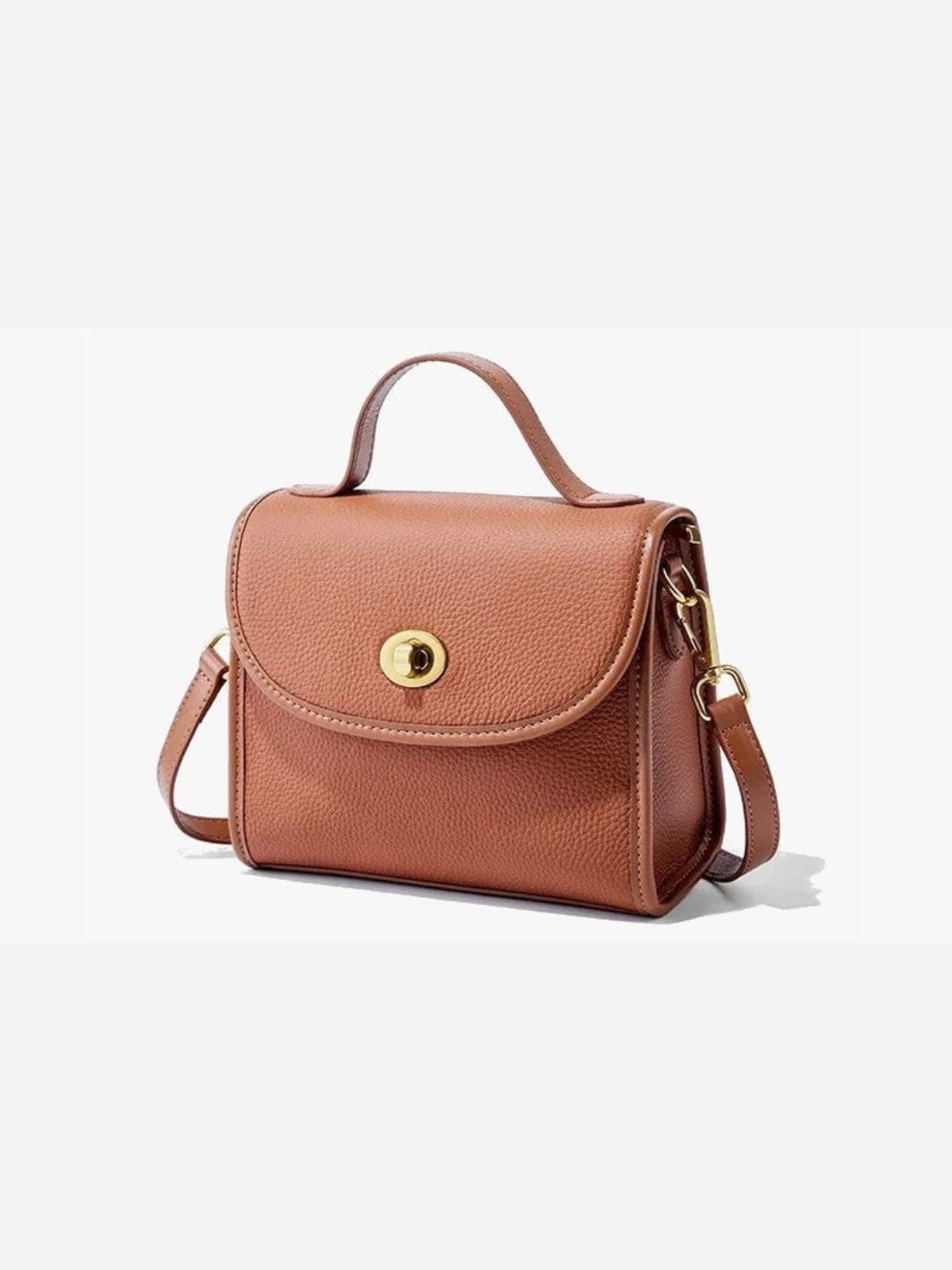 Aurora Signature Trapeze Bag – Structured Handbag with Turn - Lock Closure - in Camel | Arvea Bags