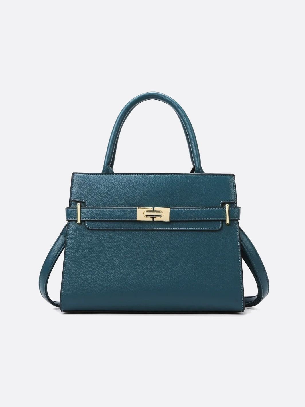Aurora Signature Trapeze Bag – Structured Handbag with Turn - Lock Closure - in Duck Blue | Arvea Bags