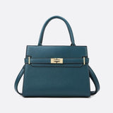 Aurora Signature Trapeze Bag – Structured Handbag with Turn - Lock Closure - in Duck Blue | Arvea Bags