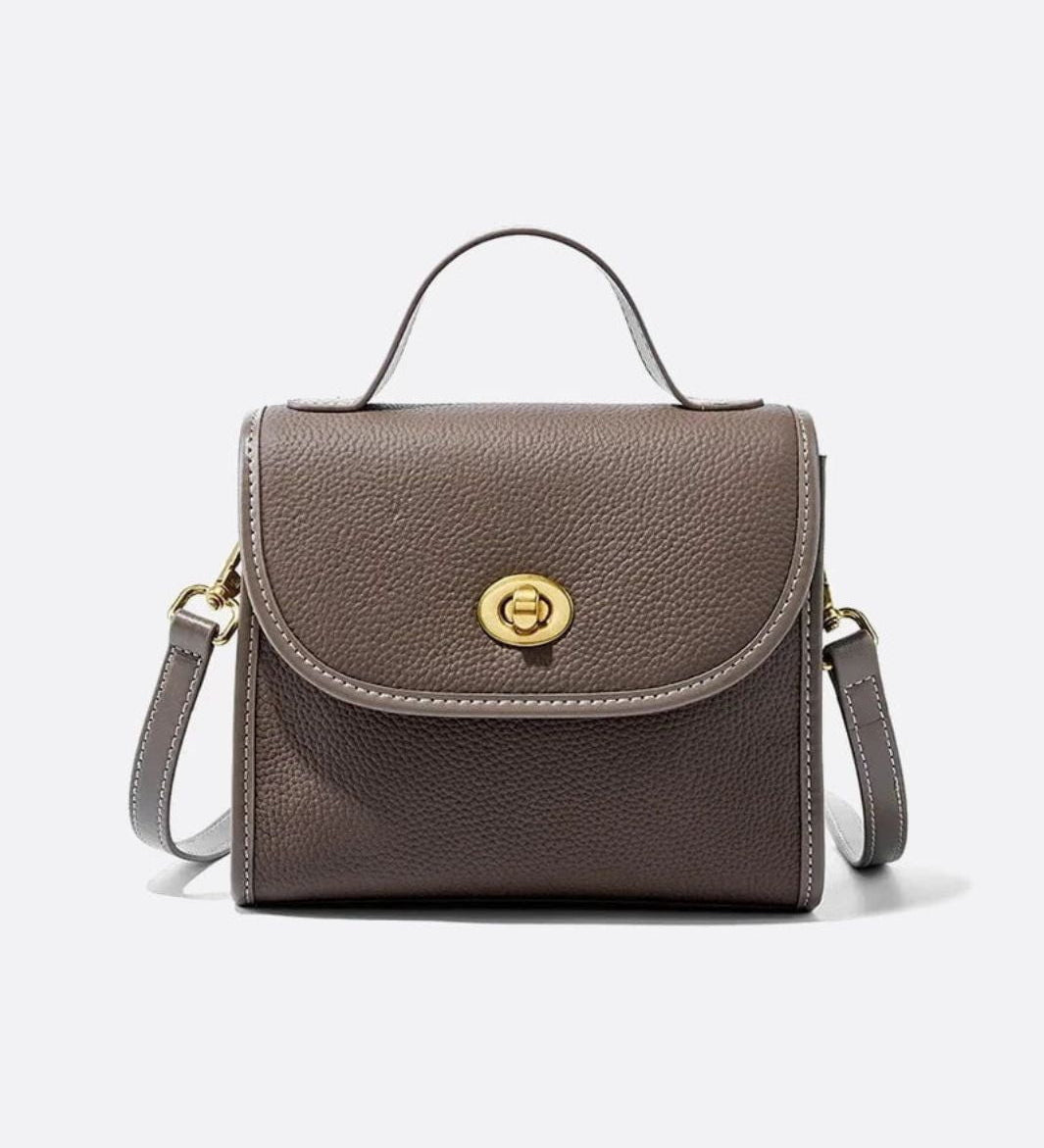 Aurora Signature Trapeze Bag – Structured Handbag with Turn - Lock Closure - in Grey | Arvea Bags