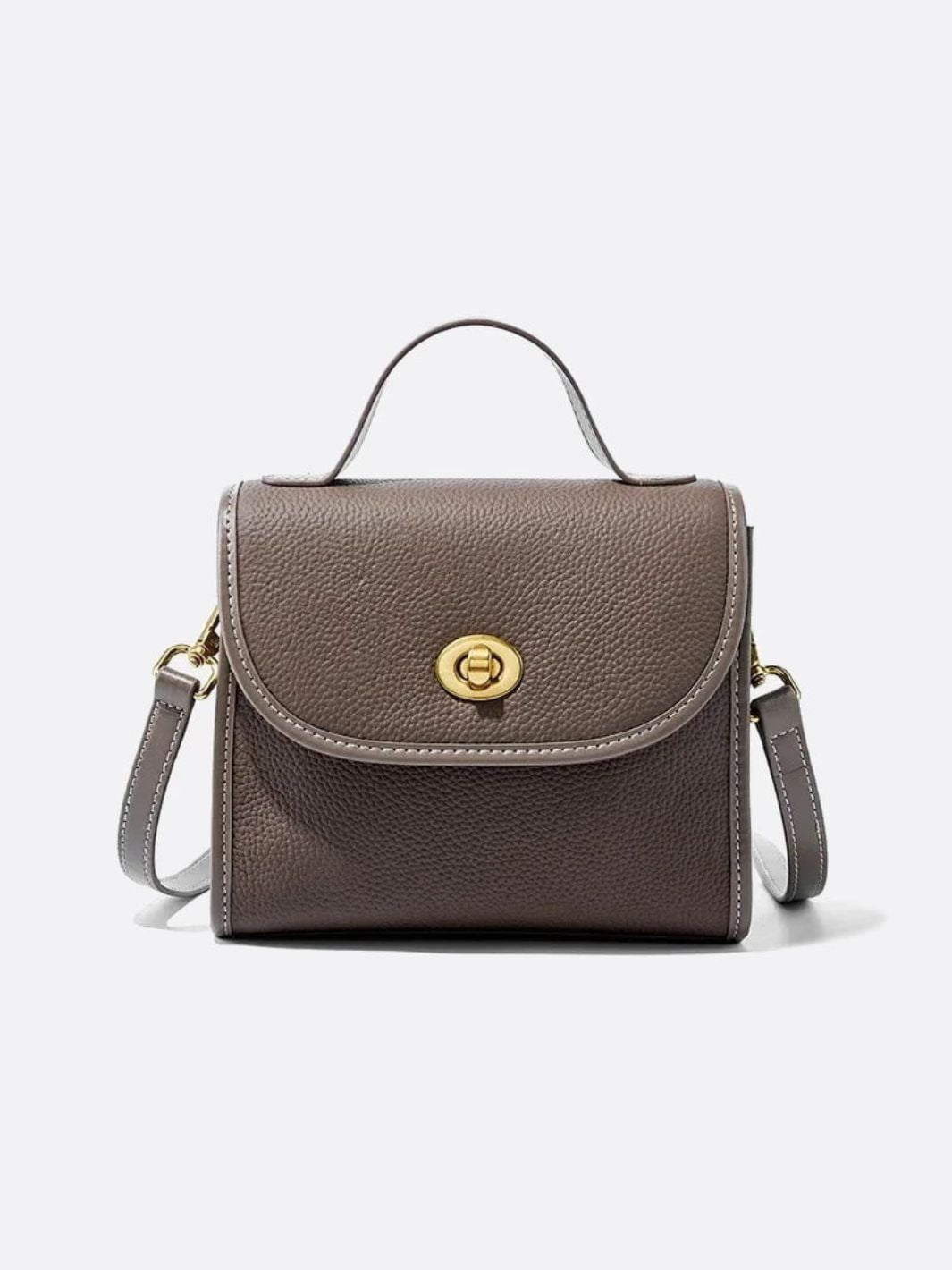 Aurora Signature Trapeze Bag – Structured Handbag with Turn - Lock Closure - in Grey | Arvea Bags