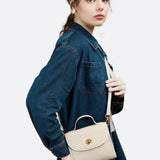 Aurora Signature Trapeze Bag – Structured Handbag with Turn - Lock Closure - in Ivory | Arvea Bags