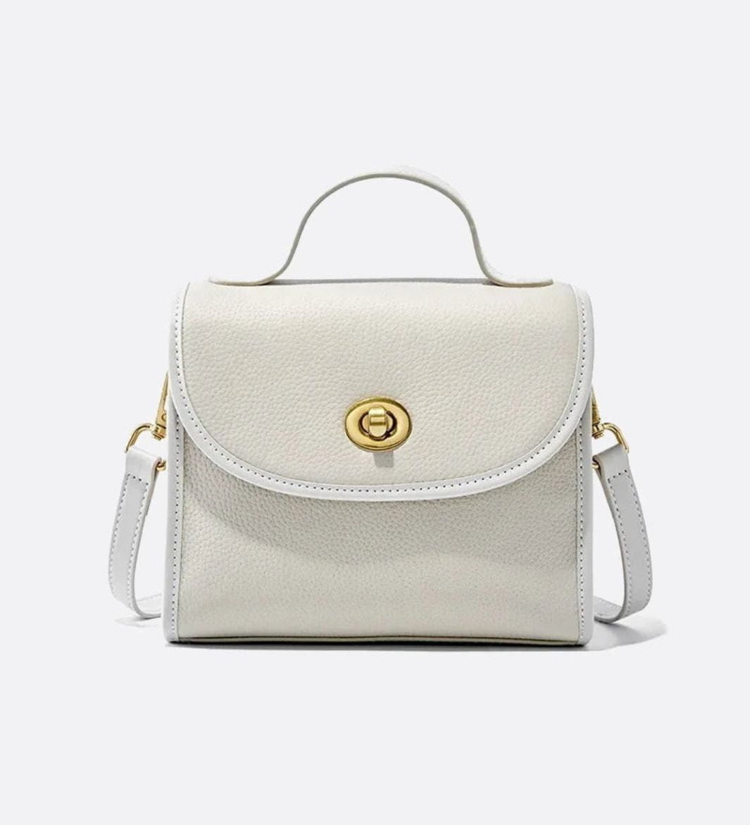 Aurora Signature Trapeze Bag – Structured Handbag with Turn - Lock Closure - in Ivory | Arvea Bags