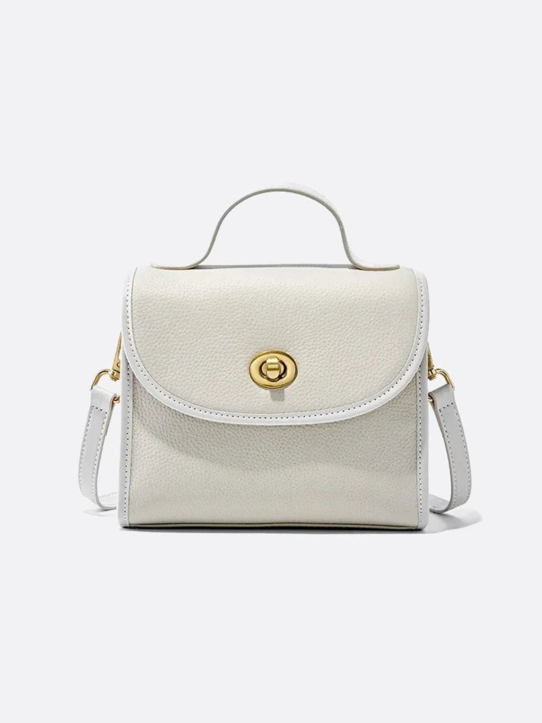Aurora Signature Trapeze Bag – Structured Handbag with Turn - Lock Closure - in Ivory | Arvea Bags