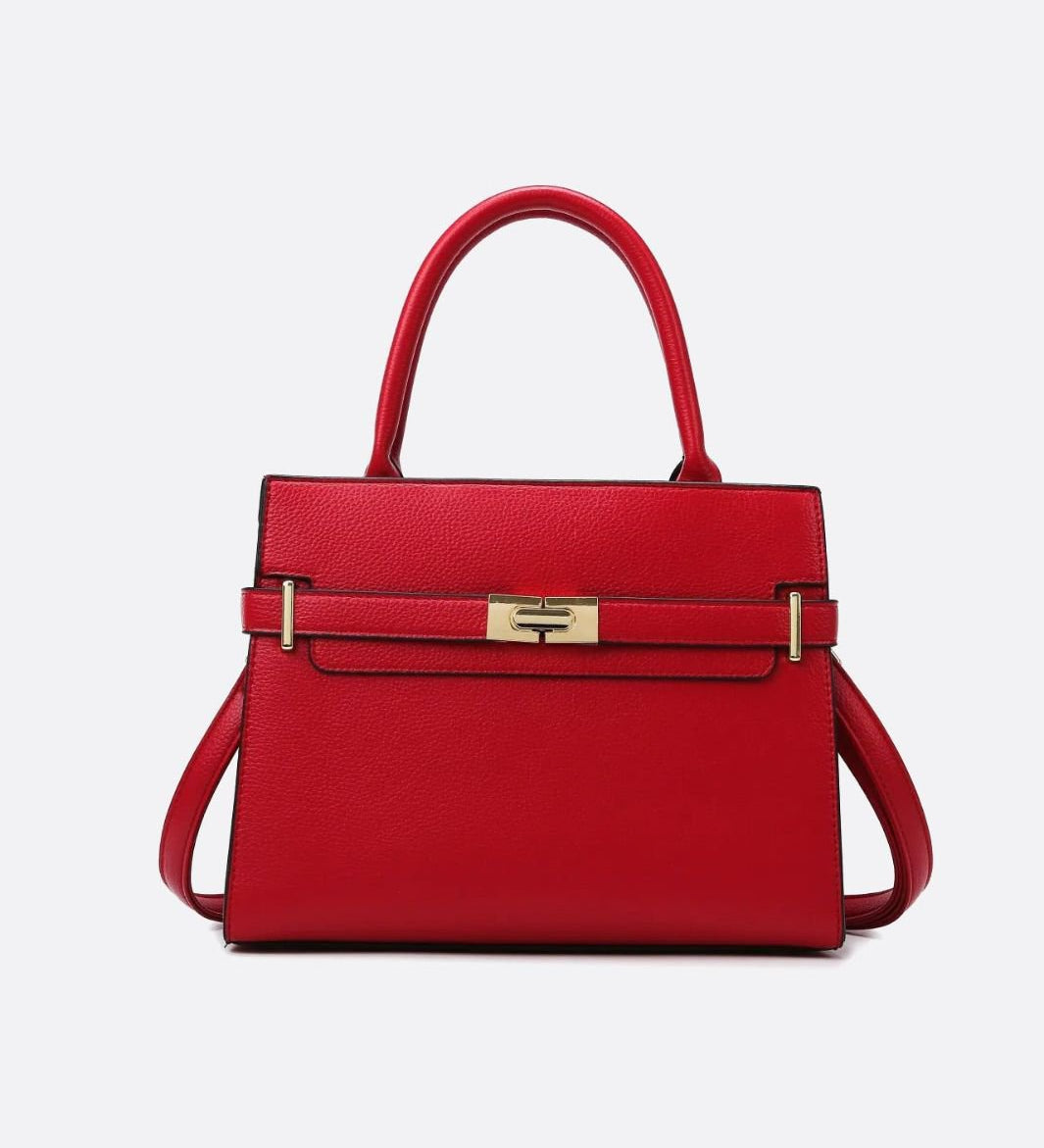 Aurora Signature Trapeze Bag – Structured Handbag with Turn - Lock Closure - in Red | Arvea Bags
