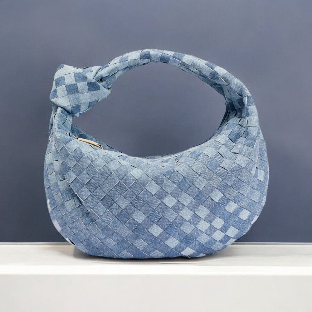 Aurora Woven Lamb Leather Hobo Bag – Light Blue Handmade in Italy - in Denim Blue | Arvea Bags