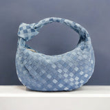 Aurora Woven Lamb Leather Hobo Bag – Light Blue Handmade in Italy - in Denim Blue | Arvea Bags