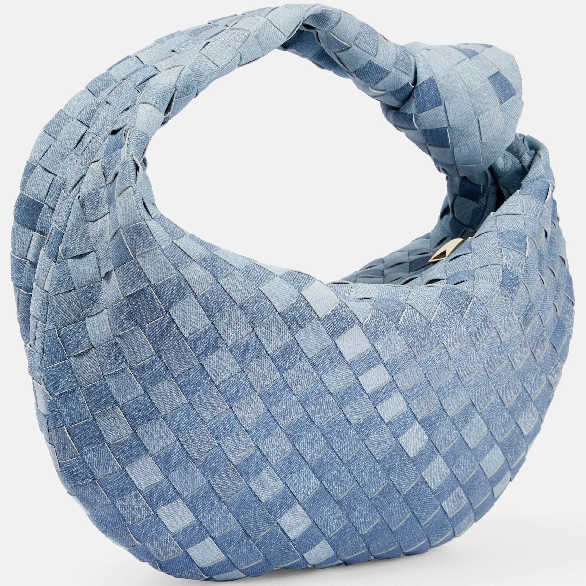 Aurora Woven Lamb Leather Hobo Bag – Light Blue Handmade in Italy - in Denim Blue | Arvea Bags