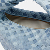 Aurora Woven Lamb Leather Hobo Bag – Light Blue Handmade in Italy - in Denim Blue | Arvea Bags
