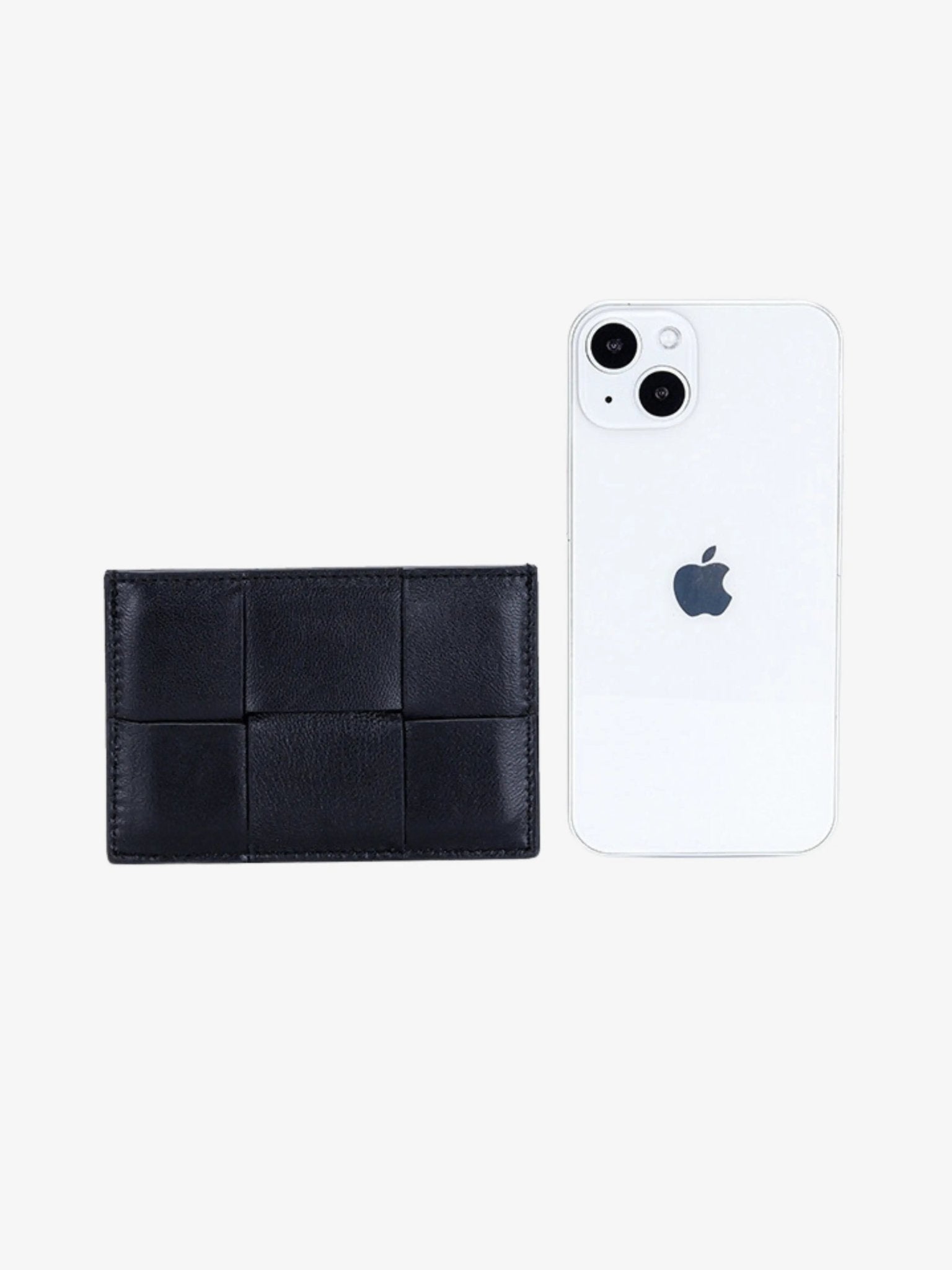 Ava | Black Woven Leather Cardholder – Sleek & Minimalist - in Black | Arvea Bags