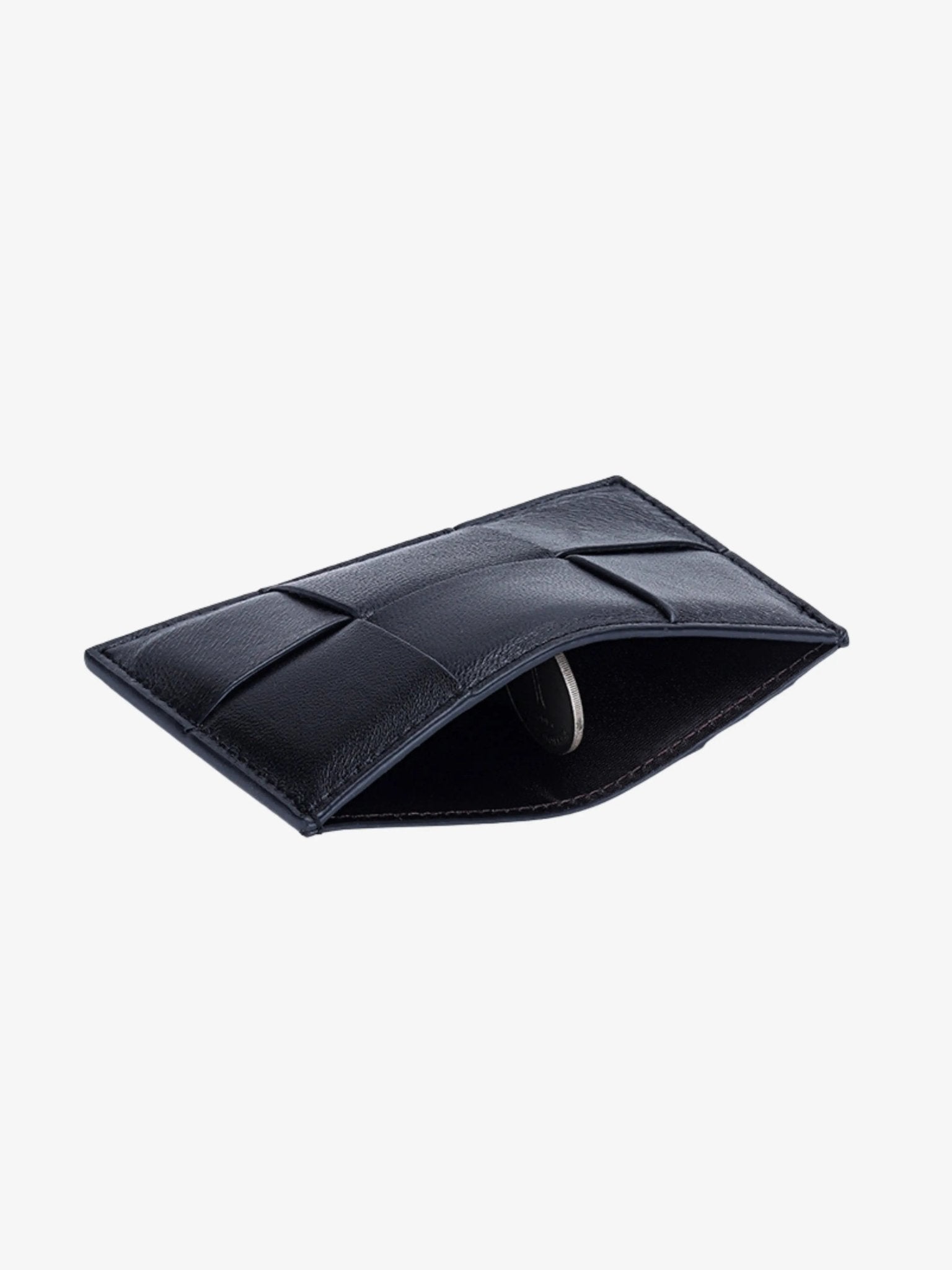 Ava | Black Woven Leather Cardholder – Sleek & Minimalist - in Black | Arvea Bags