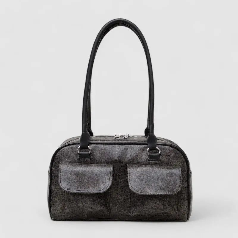 Ava | Vintage Black Leather Shoulder Bag – Timeless & Practical - in Black | Arvea Bags