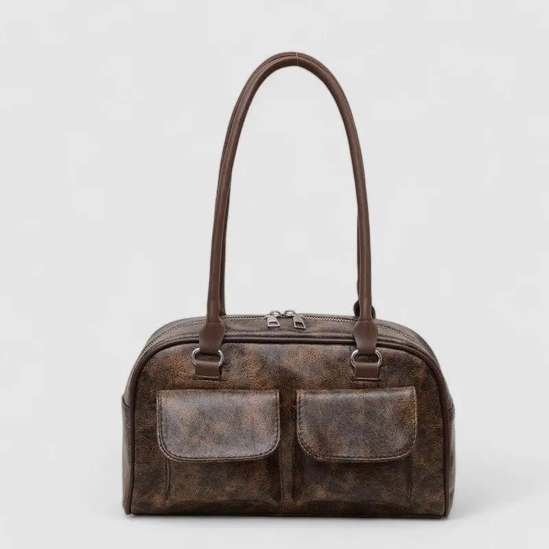 Ava | Vintage Black Leather Shoulder Bag – Timeless & Practical - in Brown | Arvea Bags