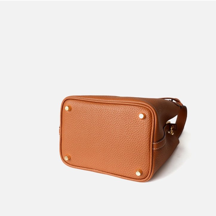 Azrielle | Premium Vegan Leather Litchi Grain Buckle Bag with Top Handle & Inner Pouch - in Yellow | Arvea Bags