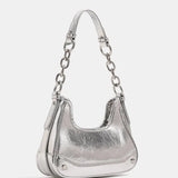 Baguette bag with chain strap and metallic finish - in Silver | Arvea Bags
