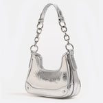 Baguette bag with chain strap and metallic finish - in Silver | Arvea Bags