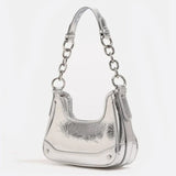 Baguette bag with chain strap and metallic finish - in Silver | Arvea Bags