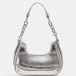 Baguette bag with chain strap and metallic finish - in Silver | Arvea Bags