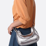 Baguette bag with chain strap and metallic finish - in Silver | Arvea Bags
