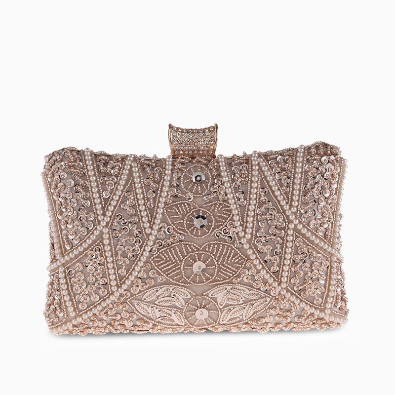 Beaded Clutch – Vintage Crystal Evening Bag - in Apricot | Arvea Bags