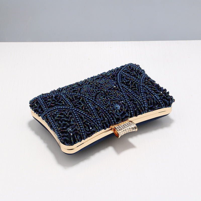 Beaded Clutch – Vintage Crystal Evening Bag - in Navy Blue | Arvea Bags