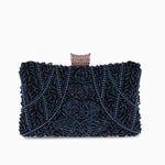 Beaded Clutch – Vintage Crystal Evening Bag - in Navy Blue | Arvea Bags