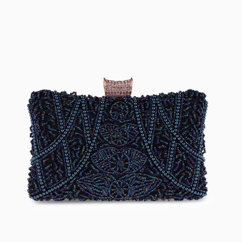 Beaded Clutch – Vintage Crystal Evening Bag - in Navy Blue | Arvea Bags