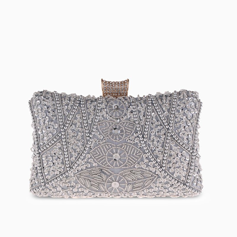 Beaded Clutch – Vintage Crystal Evening Bag - in Silver | Arvea Bags