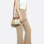 Beige & Brown Drawstring Bucket Bag – Two - Tone Faux Leather Handbag - in Beige | Arvea Bags