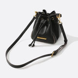 Beige & Brown Drawstring Bucket Bag – Two - Tone Faux Leather Handbag - in Black | Arvea Bags