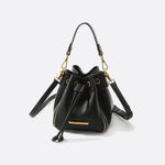 Beige & Brown Drawstring Bucket Bag – Two - Tone Faux Leather Handbag - in Black | Arvea Bags