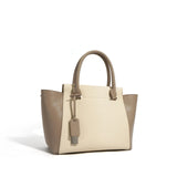 Beige Canvas Tote Bag with Genuine Leather – Women's Structured Handbag with Magnetic Closure - in Grey | Arvea Bags