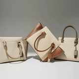 Beige Canvas Tote Bag with Genuine Leather – Women's Structured Handbag with Magnetic Closure - in Olive | Arvea Bags