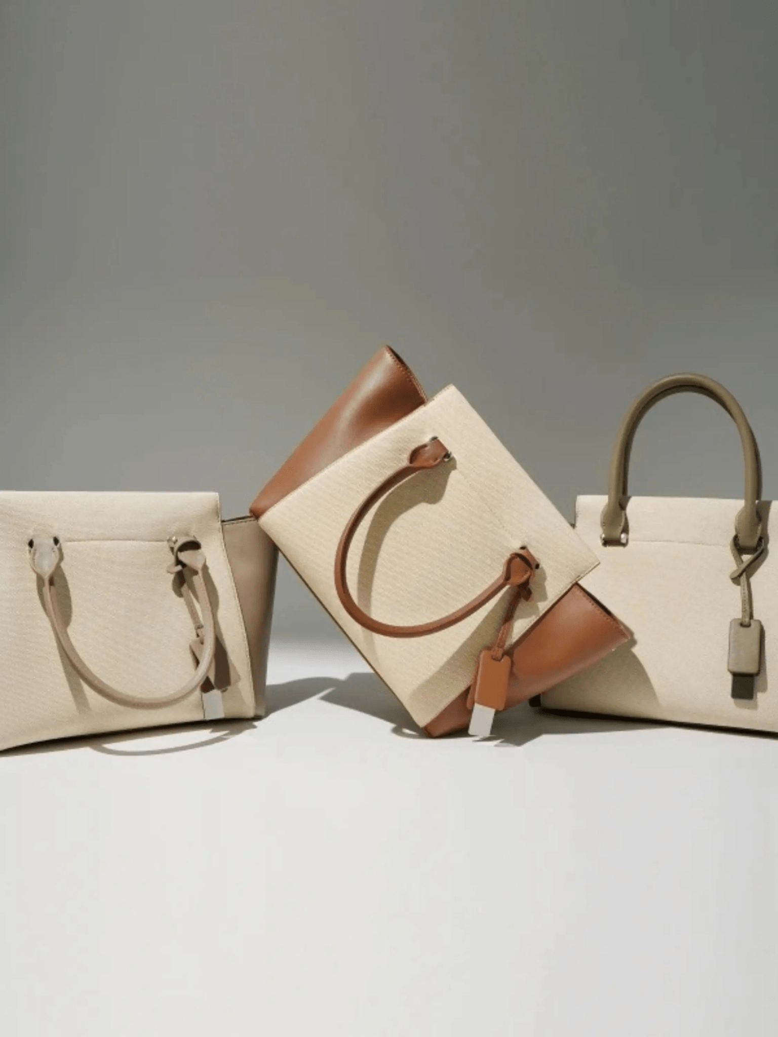 Beige Canvas Tote Bag with Genuine Leather – Women's Structured Handbag with Magnetic Closure - in Olive | Arvea Bags