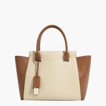 Beige Canvas Tote Bag with Genuine Leather – Women's Structured Handbag with Magnetic Closure - in Olive | Arvea Bags